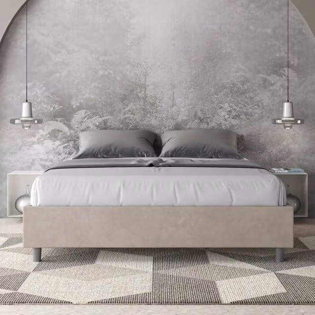 Letto matrimoniale con contenitore Azelia Ityhome in microfibra colore sabbia – 1