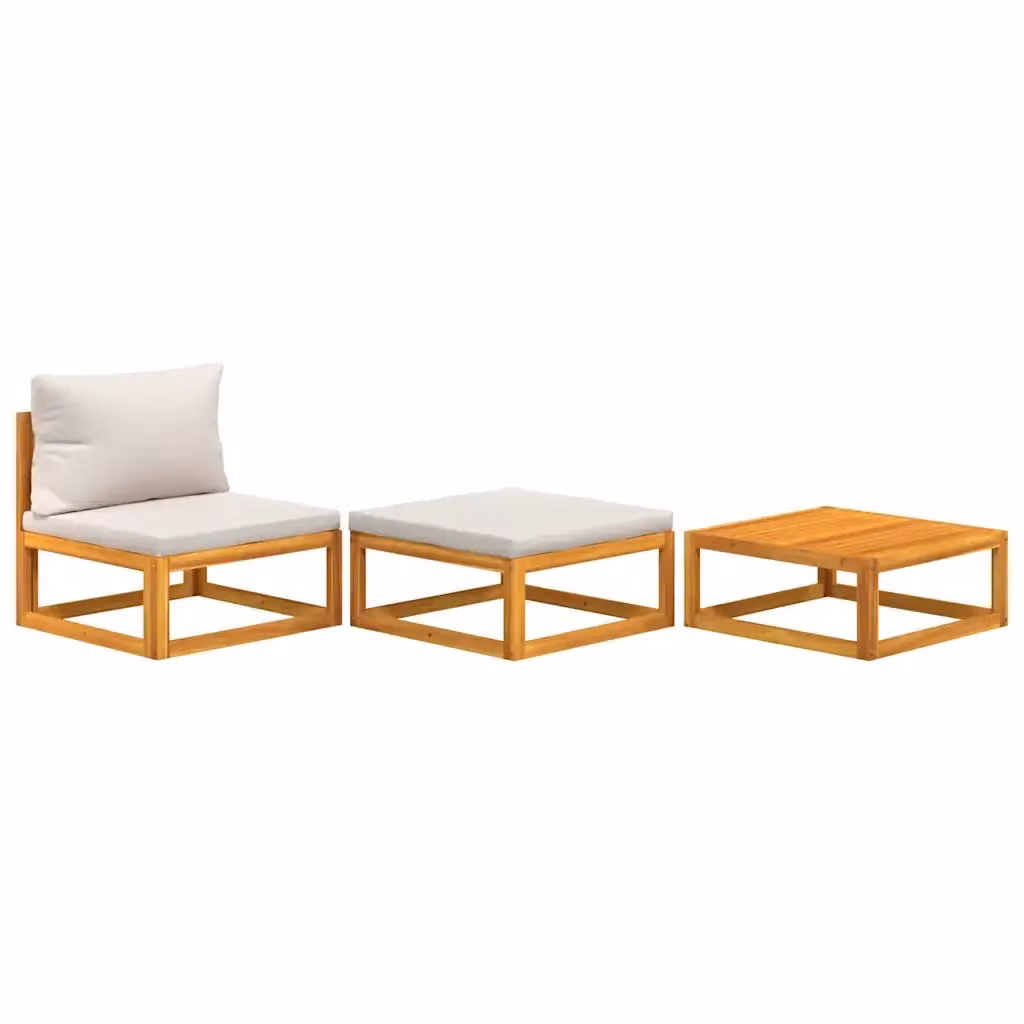 Set da giardino vidaXL in legno di acacia con cuscini grigi e tavolino da caffè – 2