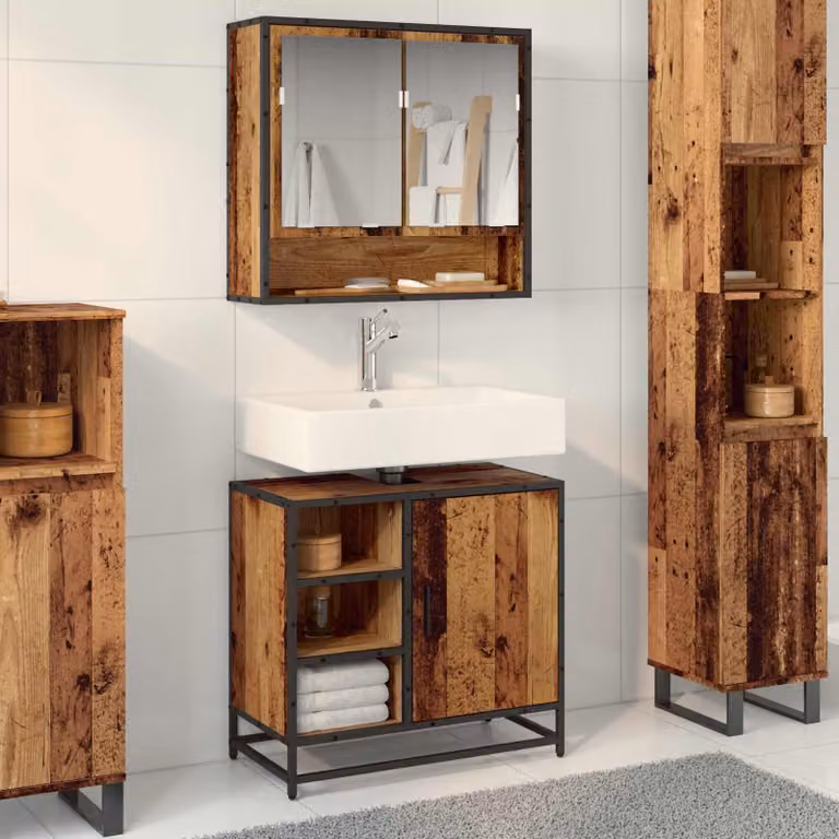 Mobile da bagno vidaXL in legno e metallo, colore marrone e nero, L 65 x P 33 x H 60 cm