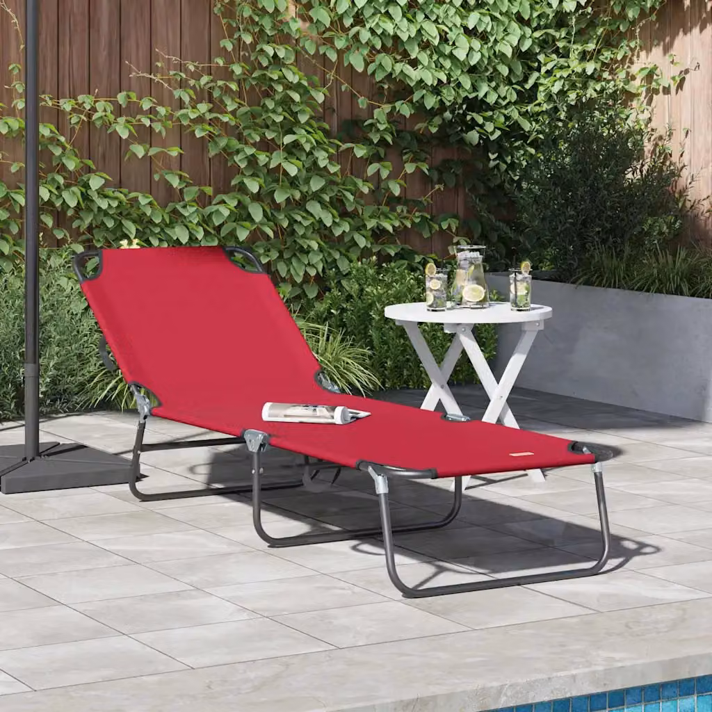 vidaXL Lettino prendisole pieghevole rosso con poggiatesta regolabile e struttura in acciaio L: 188 cm, P: 57 cm, H: 86,5 cm