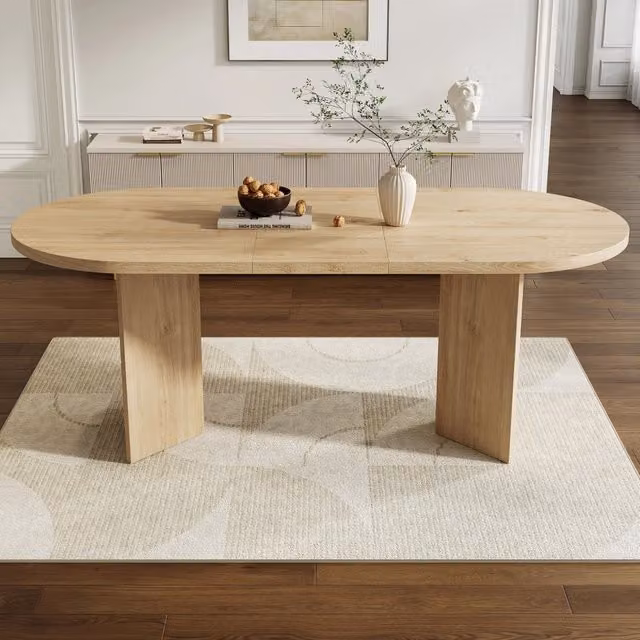 Tavolo da pranzo moderno WISHDOR in MDF laminato, colore marrone, con piano ovale e angoli arrotondati, L: 200 cm, P: 90 cm, H: 75 cm