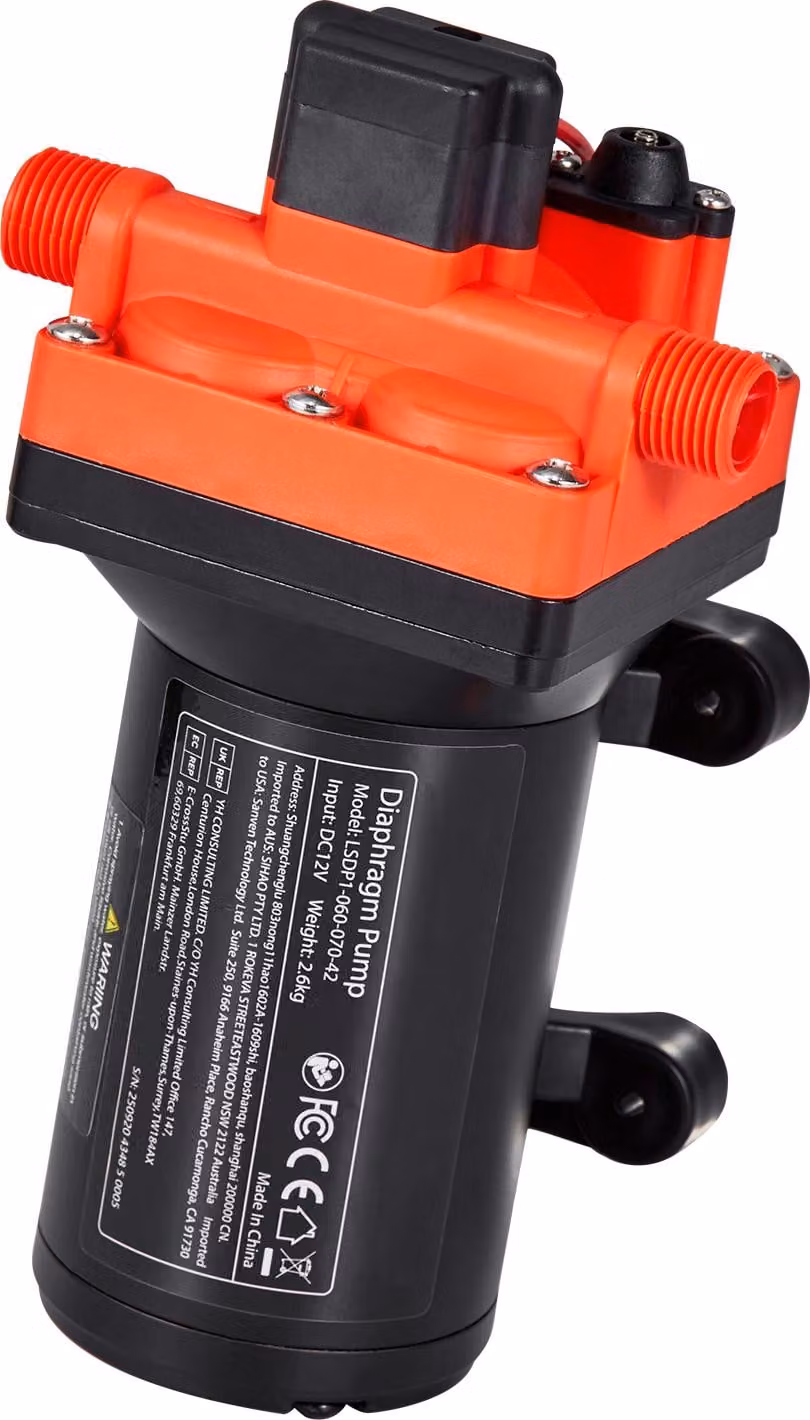 SucceBuy Pompa a membrana 12 V DC, 22,7 L/min, pompa d'acqua autoadescante a 4 camere con pressostato automatico, 4,8 bar di pressione, adatta per camper, caravan, barche, yacht e pulizia di veicoli