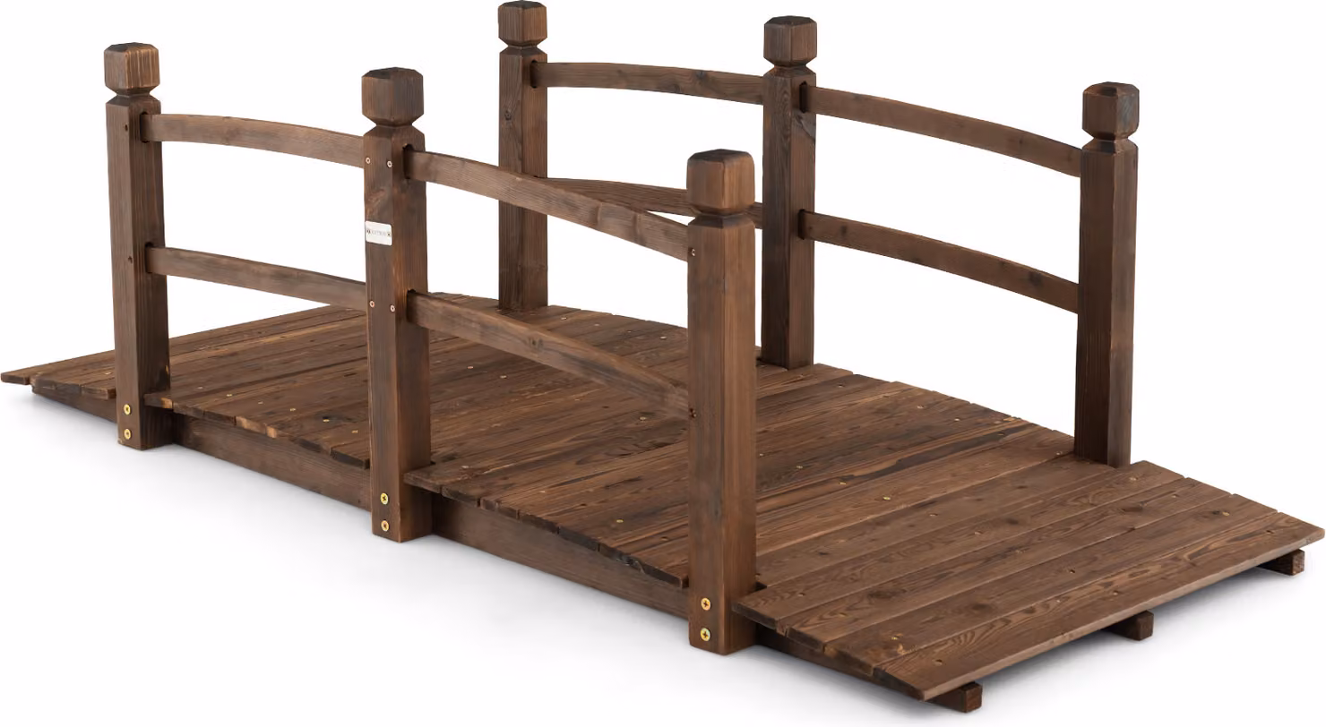 Ponte per laghetto COSTWAY con ringhiera, ponte da giardino 171 x 76,5 x 58,5 cm, ponte ornamentale che può sopportare carichi fino a 150 kg, in legno di abete