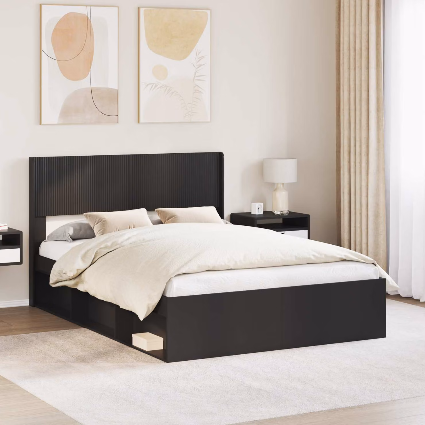 Struttura letto con contenitore e testata vidaXL in legno nero L 120 x P 200 cm