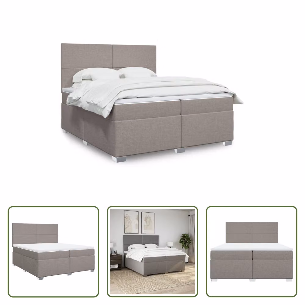 The Living Store Letto a molle con materasso Taupe 200x200 cm in tessuto