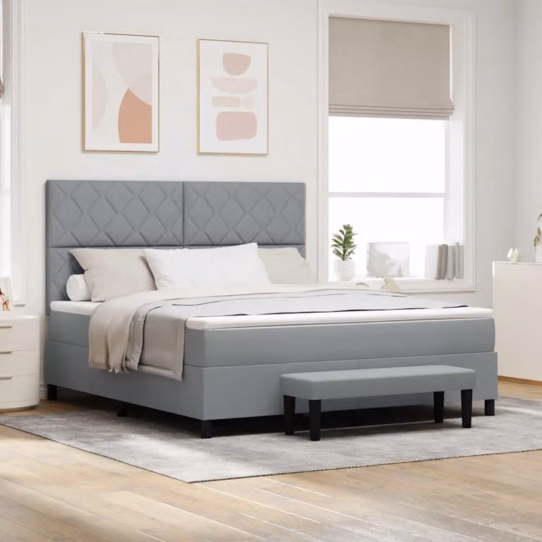 Letto ibrido con molle a sacco e testiera vidaXL in tessuto Grigio, L 180 x P 200 cm