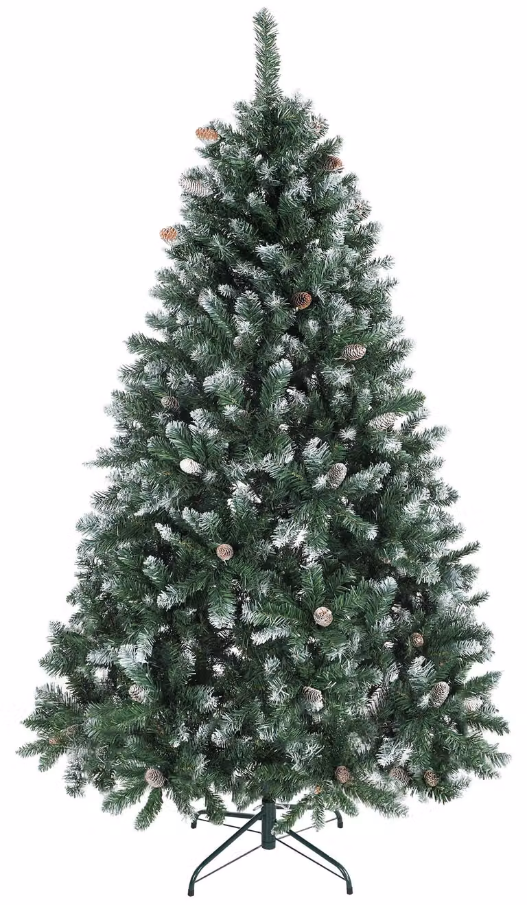 Albero di Natale Innevato 180 cm 910 Rami Effetto Neve con Pigne in Plastica e Metallo Verde