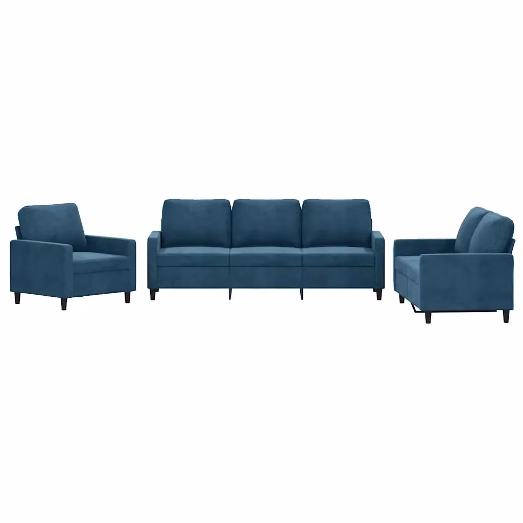 Set di divani 3 pezzi vidaXL in velluto blu con cuscini per soggiorno moderno – 2