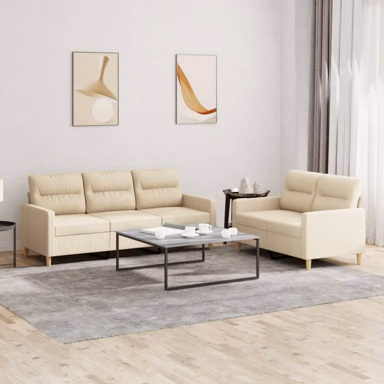 vidaXL Set di Divani 2 pz in Tessuto Beige con Cuscini e Struttura in Metallo e MDF