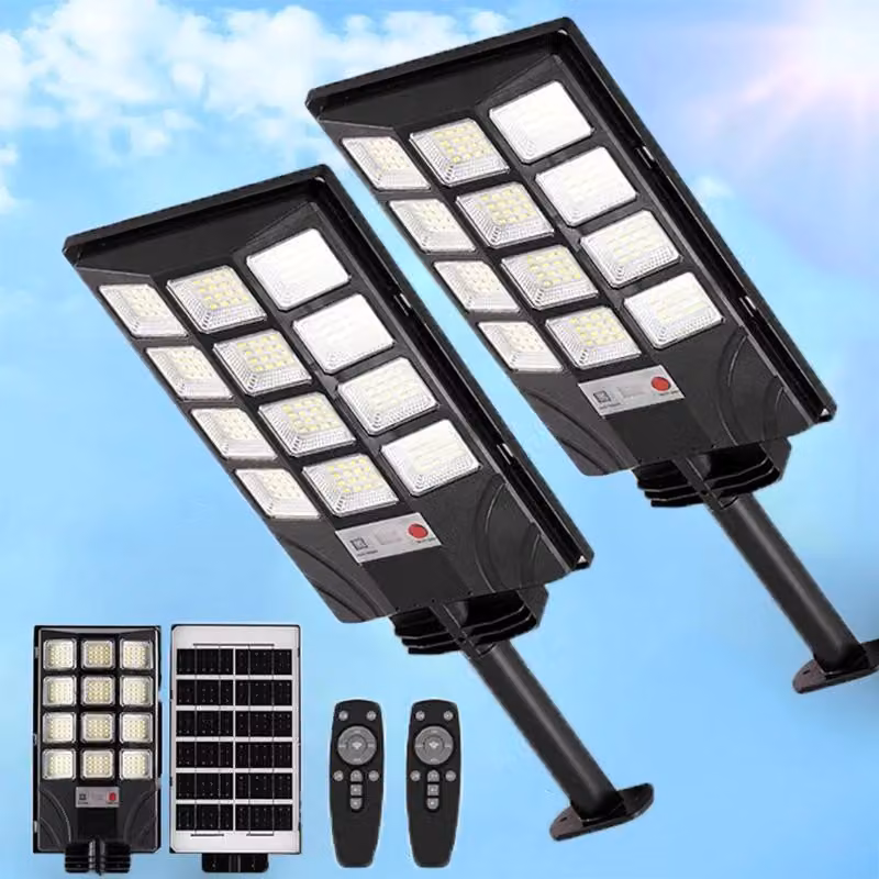 Lampione solare da esterno - Set da 2 lampioni a LED - Batteria da 5400 mAh - Impermeabile - Sensore crepuscolo-alba - Telecomando - Luce bianca fredda