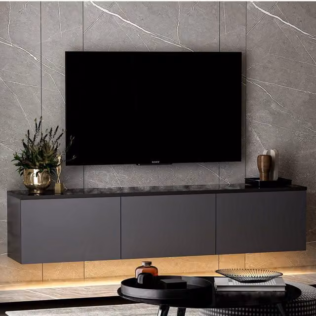 DMORA Mobile Porta TV Moderno con Luci LED Integrate, Nero Antracite, L 160 cm x P 32 cm x H 35 cm