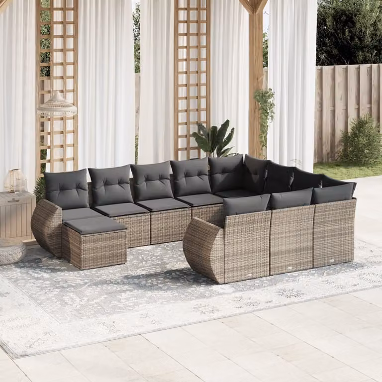 Maison Exclusive - Set Divani da Giardino 11 pz con Cuscini in Polyrattan Grigio