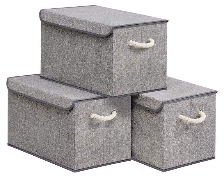 Contenitori di stoccaggio con coperchio, set da 3 pezzi | Grigio tortora | 50x30x30 cm