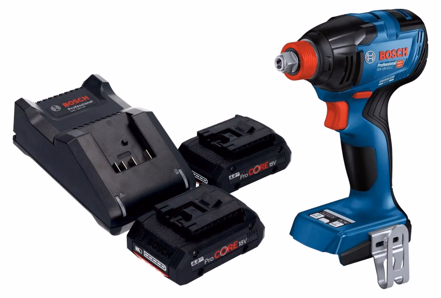 Bosch GDX 18V-210 C Avvitatore a impulsi professionale a batteria 18 V 210 Nm senza spazzole + 2x batteria ricaricabile ProCORE 4,0 Ah + caricabatterie