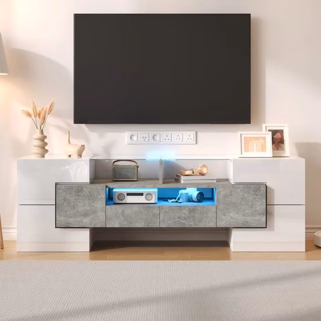 Mobile TV elegante - Zephmum- 145 cm bianco lucido LED illuminazione