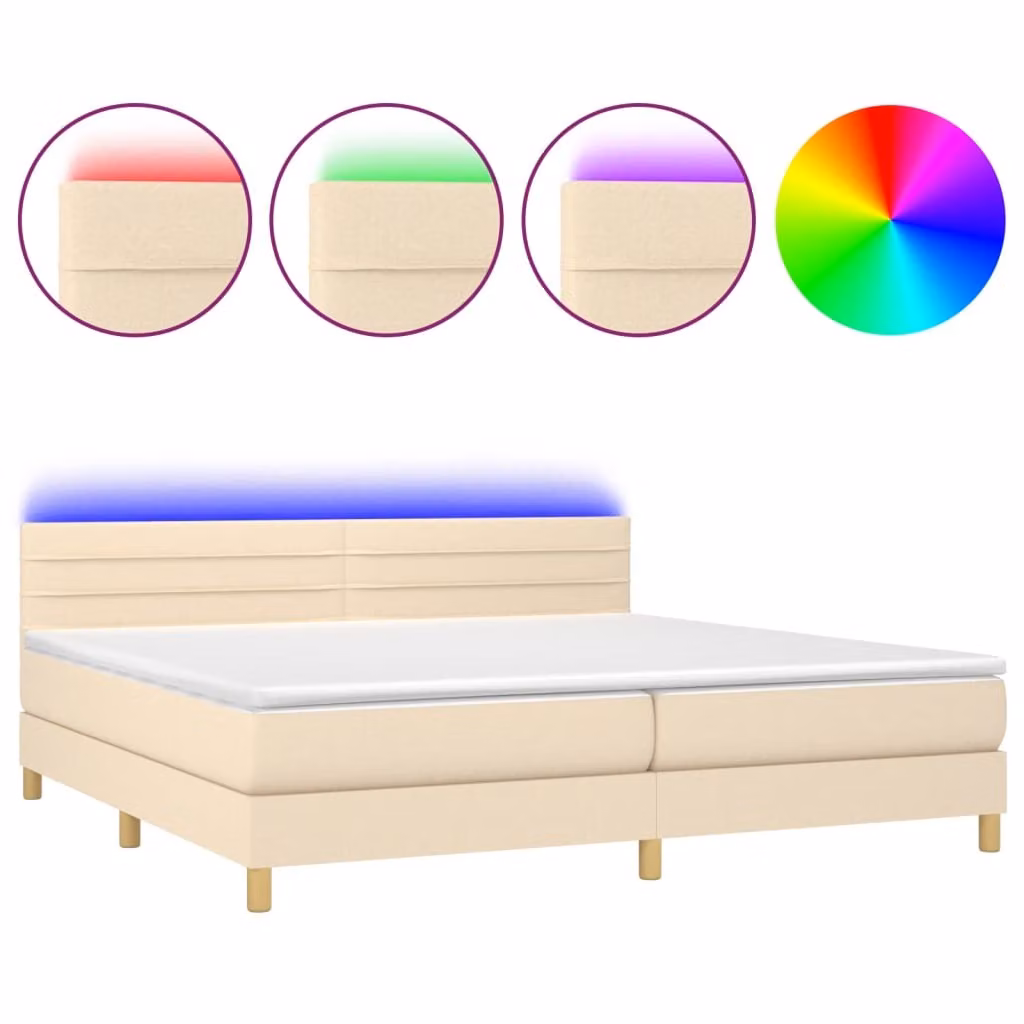 Letto a Molle Materasso e LED bianco 200x200cm in Tessuto