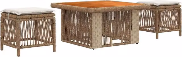 Set da Pranzo per Giardino 3 pz | Set Salotto da Giardino Beige e Crema polyrattan