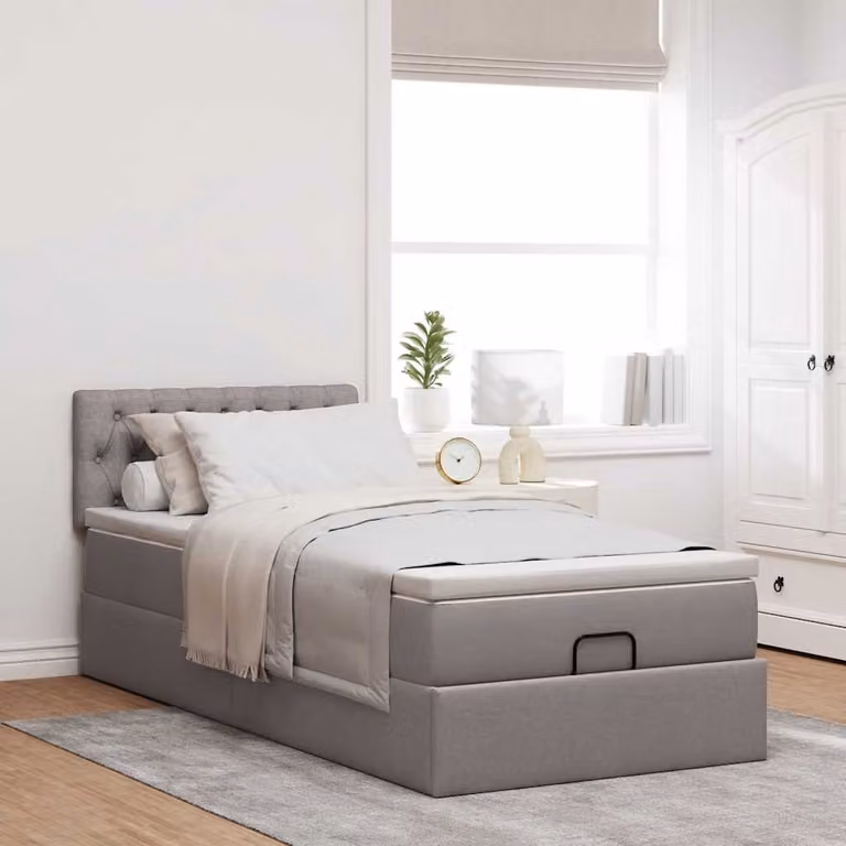 Pouf Letto con Materasso vidaXL in Tessuto, Colore Tortora, L/P/H: 90 x 200 cm
