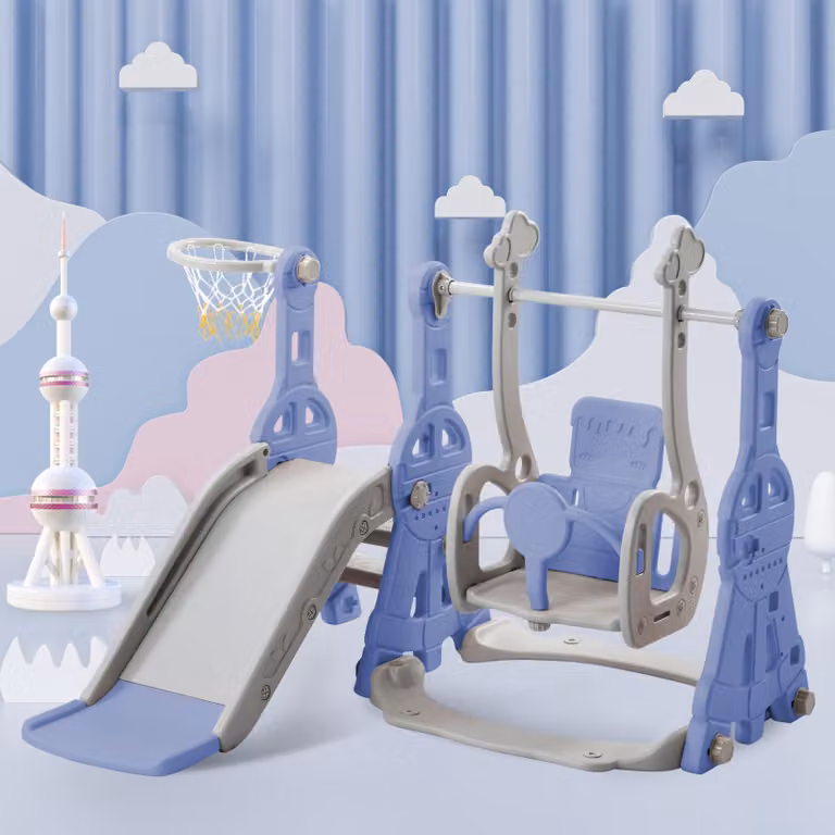 REMZETTA, area giochi multifunzionale 4-in-1 per bambini, con scivolo, altalena, scaletta e canestro da basket. Torre giochi realizzata in HDPE, adatta a bambini dai 1 ai 6 anni