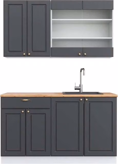 Cucina completa Fame-Line Antracite-oro/Bianco 140 cm, PL Rovere Vicco