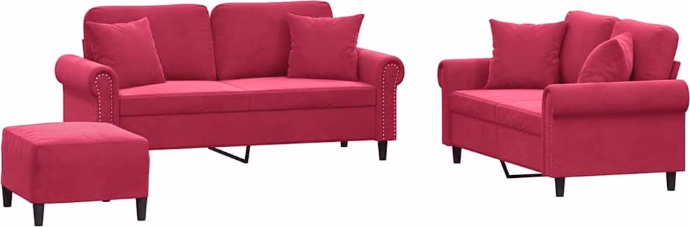 vidaXL Set di divani 3 pezzi con cuscini in velluto rosso vino