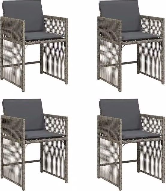 Sedie da Giardino con Cuscini 4 pz | Sedie da Esterno Grigio in Polyrattan