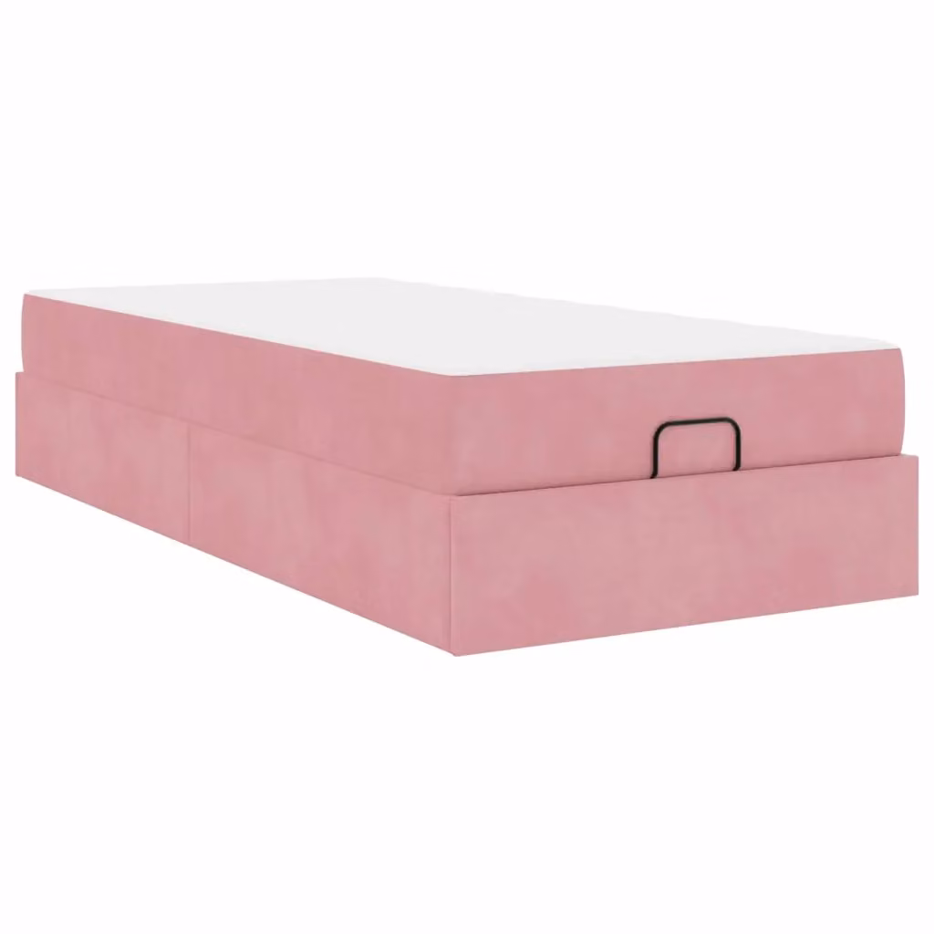 Letto moderno vidaXL con struttura in velluto rosa e 2 materassi in schiuma L/P/H: 200 x 100 x 66 cm – 2