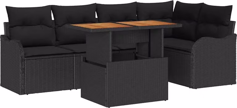 Set Divano da Giardino con archiviazione 6 pcs Nero Poly Rattan
