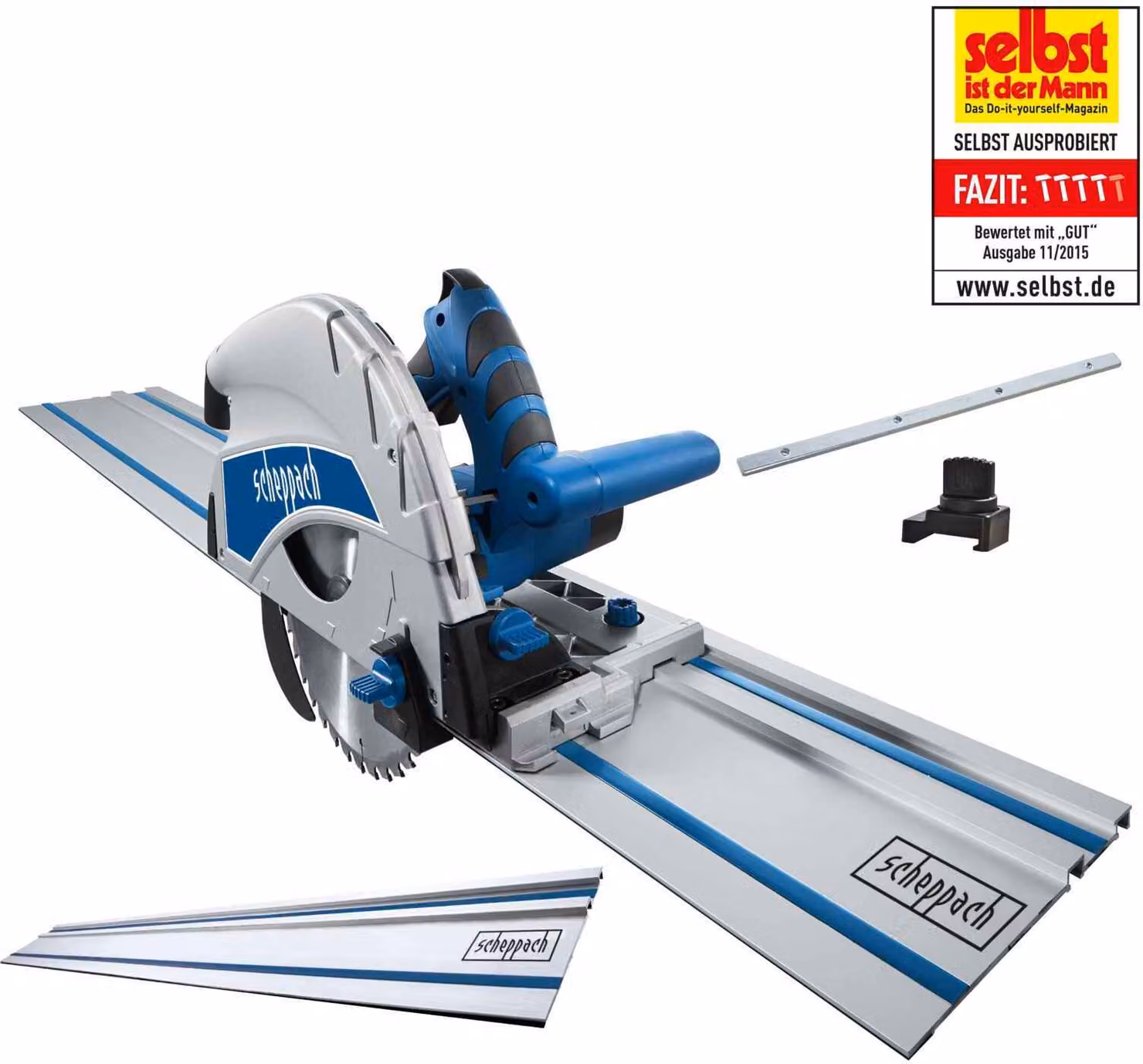 Scheppach PL75 sega a tuffo con guida da 1400 mm | sega circolare portatile | 1600 W profondità di taglio 75 mm | lamaØ 160 mm 36Z | inclinabile con protezione dall'inclinazione fino a 45°
