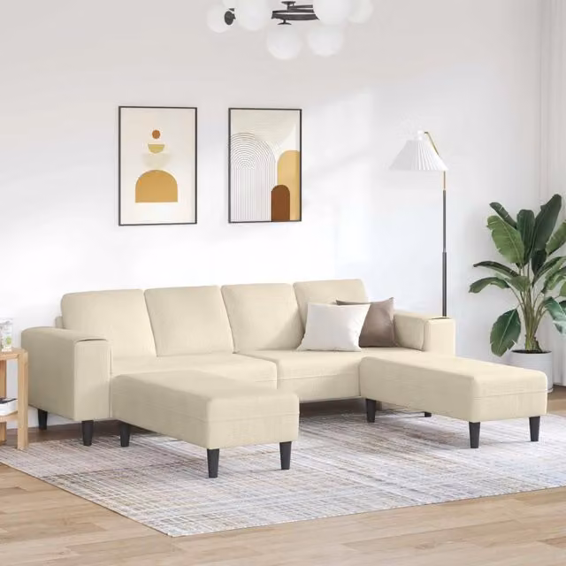 Divano ad angolo beige vidaXL in tessuto a coste con cuscini inclusi L/P/H: 250 x 188 x 76 cm