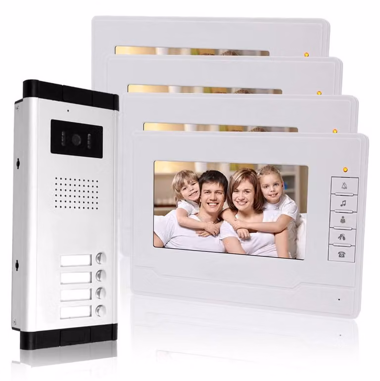 Videocitofono cablato - Schermo da 7 pollici - Supporta fino a 4 monitor - Visione notturna - Materiale: plastica - Adatto per condomini