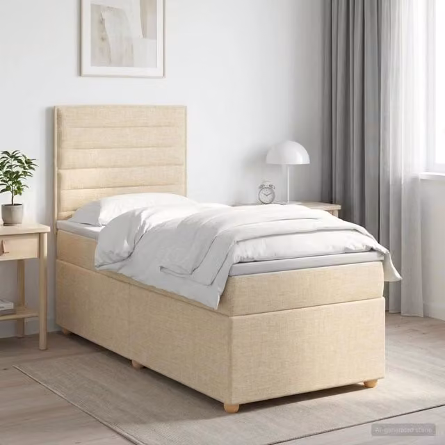Letto box spring con materasso ibrido vidaXL in tessuto beige e bianco L/P/H: 200 x 80 x 46 cm – 1