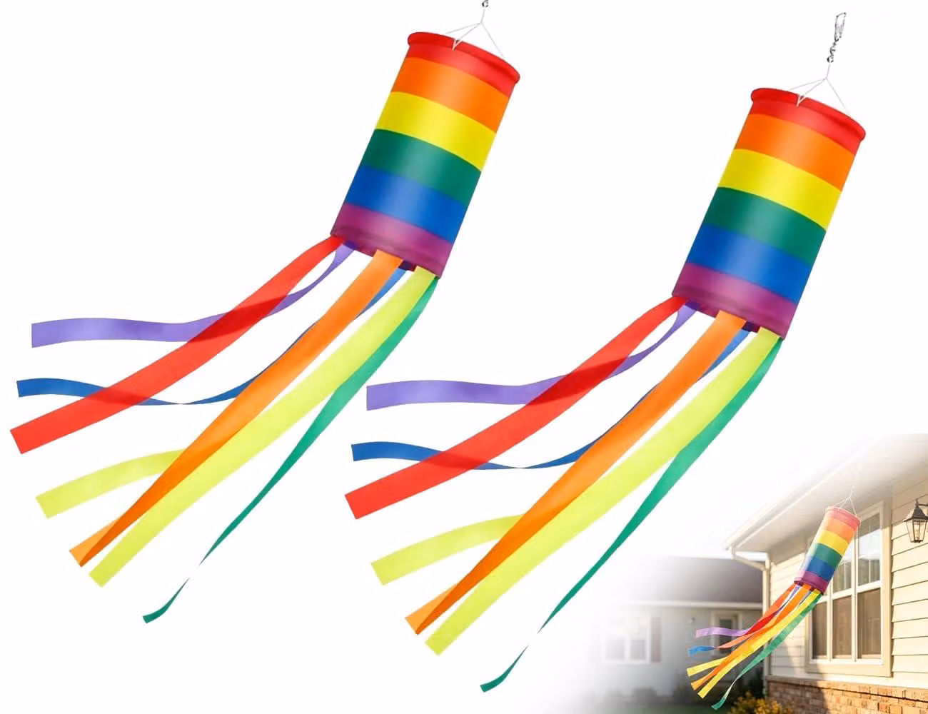 Set da 2 sacchi decorativi a forma di arcobaleno, 100 cm, in poliestere, per giardino e balcone