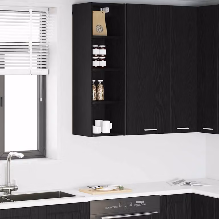 Armadio pensile da cucina moderno vidaXL in nero con ante a battente e ripiani interni L/P/H: 30 x 29,5 x 100 cm