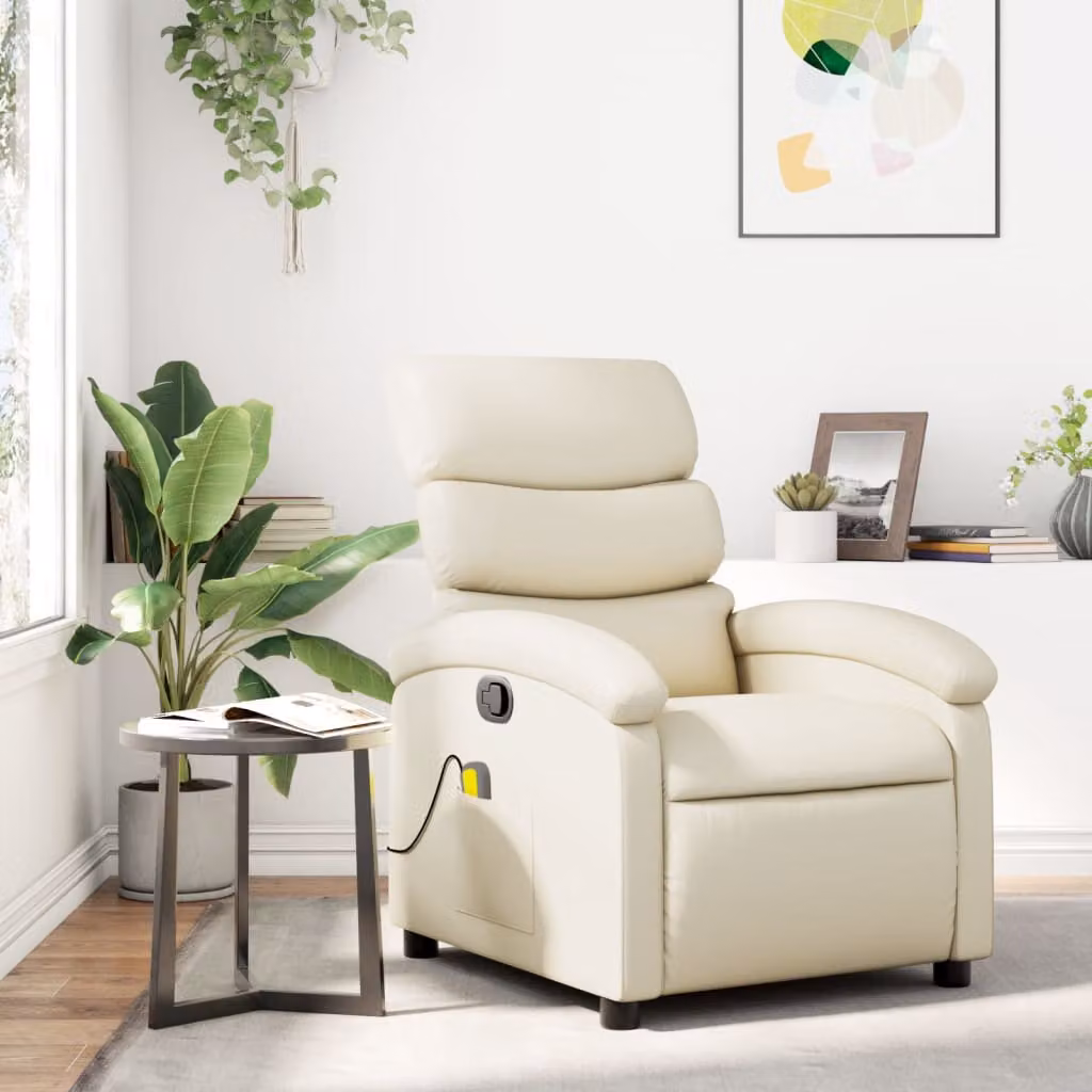 vidaXL Poltrona reclinabile relax in similpelle beige con braccioli e struttura in legno e metallo