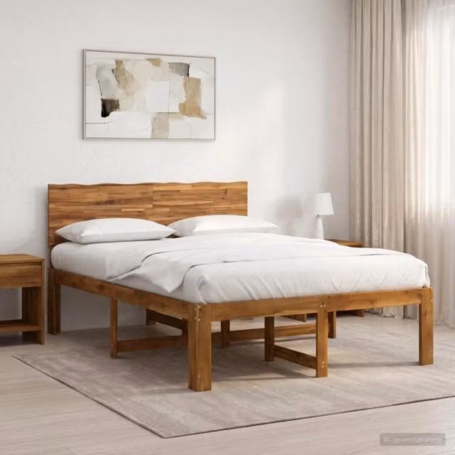 Letto matrimoniale con testiera vidaXL in legno di acacia naturale marrone L: 139 cm, P: 195,5 cm, H: 91 cm – 1