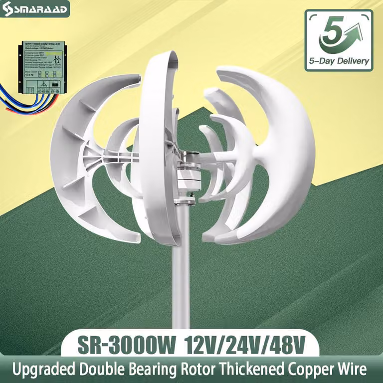 Turbina eolica da 3000W - 12V, con controllo ibrido MPPT - Alluminio - Bianca - Per uso domestico