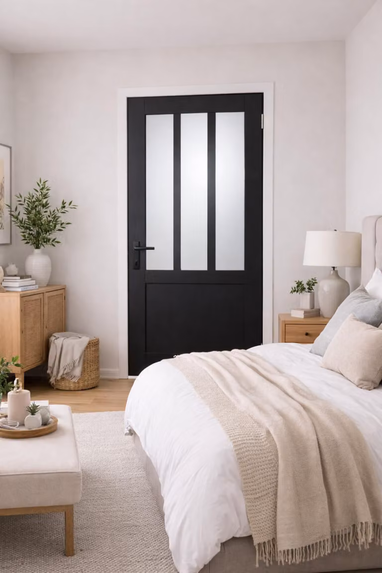 Bloc porta officina nero vetro depoli H204 x L73 cm lato quadro P. sinistra, maniglia GD MENUISERIES