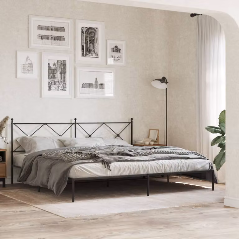 vidaXL Giroletto con Testiera in Metallo Nero L/P: 200 x 200 cm