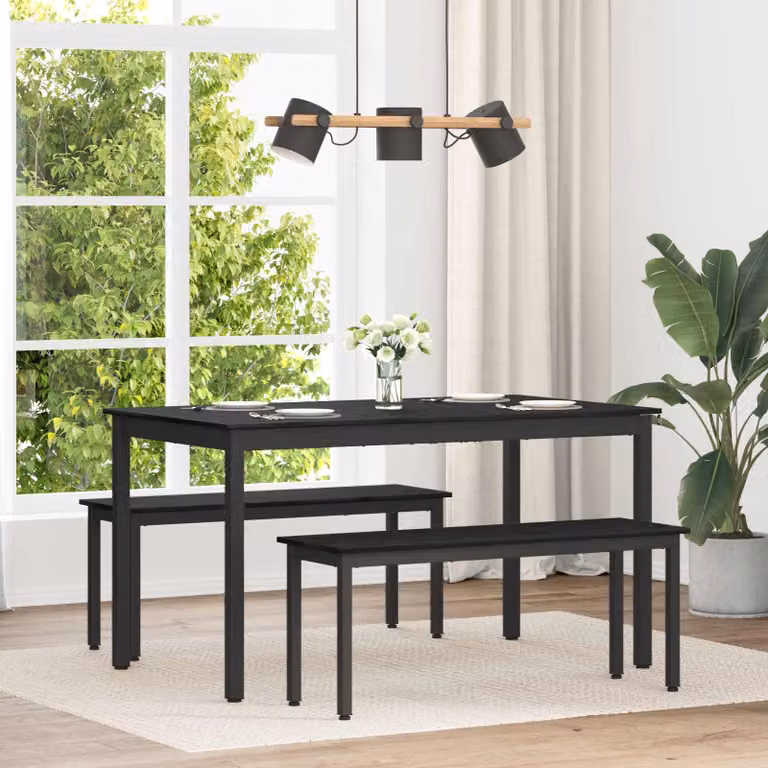 Tavolo da pranzo moderno vidaXL in legno ingegnerizzato e metallo, L 140 x P 80 x H 75 cm, nero e marrone