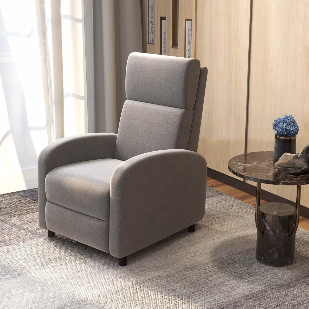 Poltrona Reclinabile EasyComfort in Tessuto Grigio con Braccioli, L/P/H: 64 x 86 x 102 cm – 2