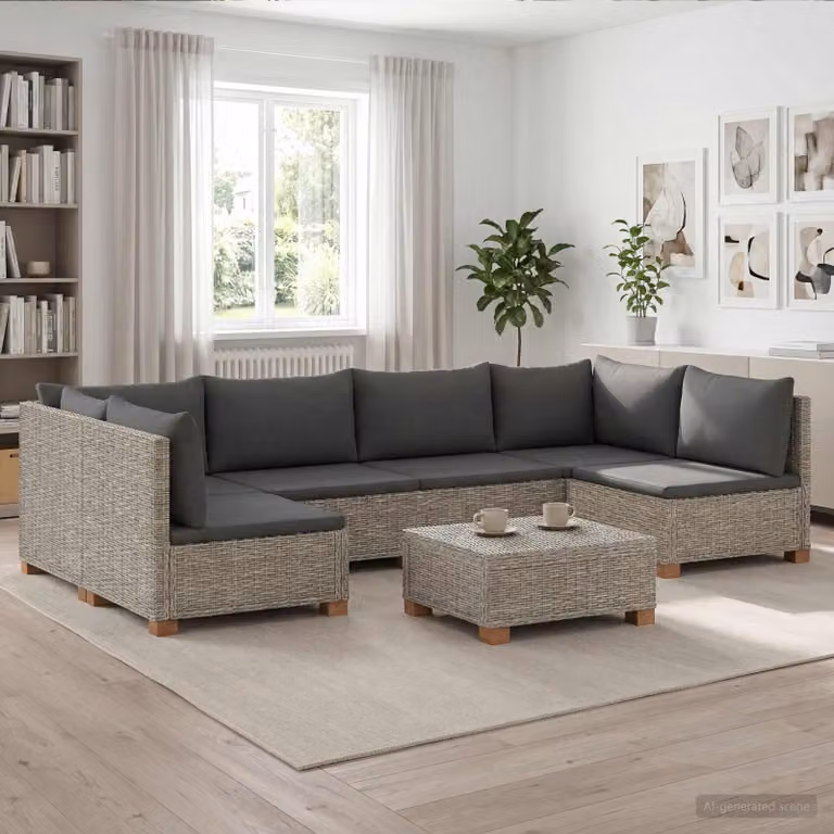 Set Lounge da Giardino vidaXL GENDT in Polyrattan con Cuscini Grigio con Tavolino e Divano a L per 7 Persone