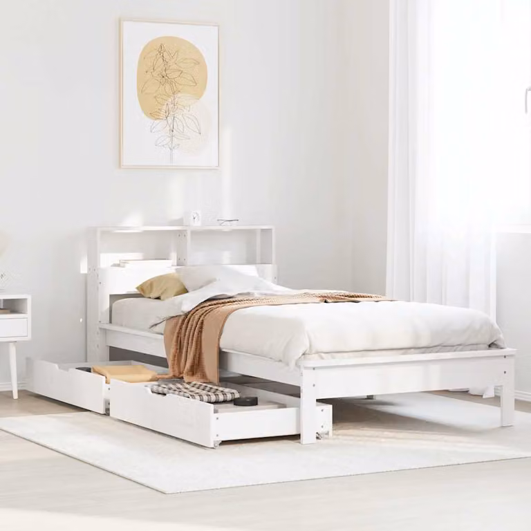 vidaXL Letto Libreria in Legno di Pino Massello Bianco 90x190 cm