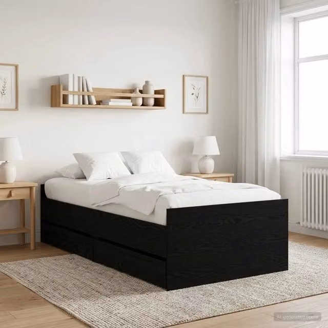Struttura letto con cassetto in pino massello stile rustico nero vidaXL