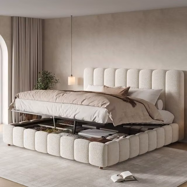 letto imbottito bouclé bianco 160 x 200 cm