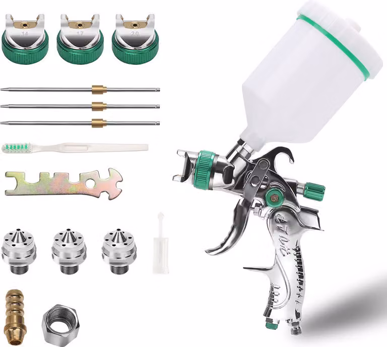 Jopassy 2x pistola a spruzzo HVLP per auto, navi e mobili Pistola a gravità 0,35Mpa 100 ml/min 3 ugelli (1,4/1,7/2,0 mm)