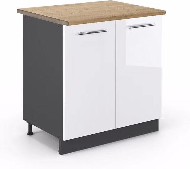 Mobiletto base cucina Fame-Line Bianco lucido/Antracite 80 cm piano di lavoro Rovere dorato Vicco