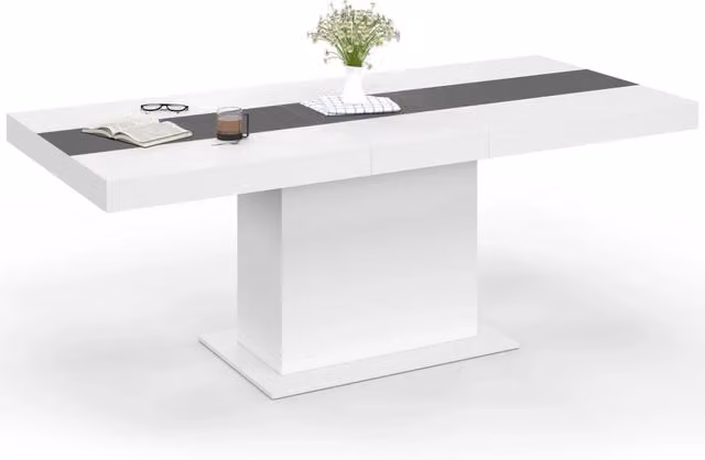 IDMarket - Tavolo da pranzo rettangolare allungabile EDEN 6-10 persone bianco con fascia centrale grigia 160-200 cm