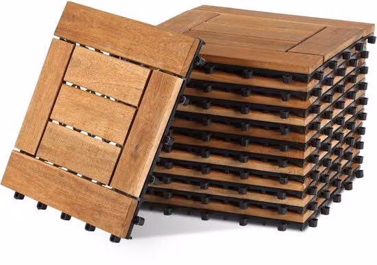 Set di piastrelle per terrazze in composito, effetto rovere, 11 pezzi, set per balconi e pavimenti, facile da montare
