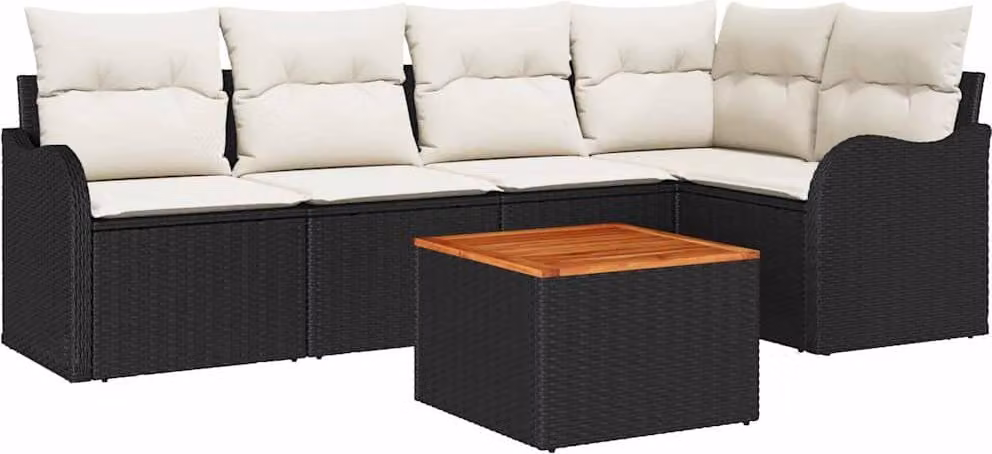Set Divano da Giardino con cuscino 6 pcs Nero polyrattan